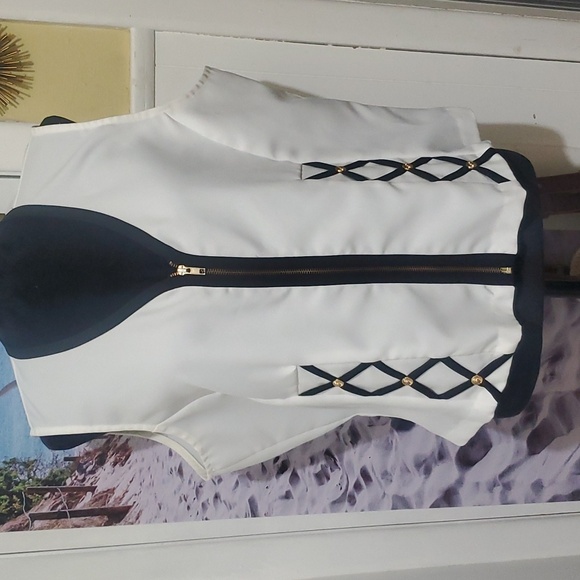 therapy by strasmore Jackets & Blazers - Black and White Therapy By St Sleeveless Zipper Vest